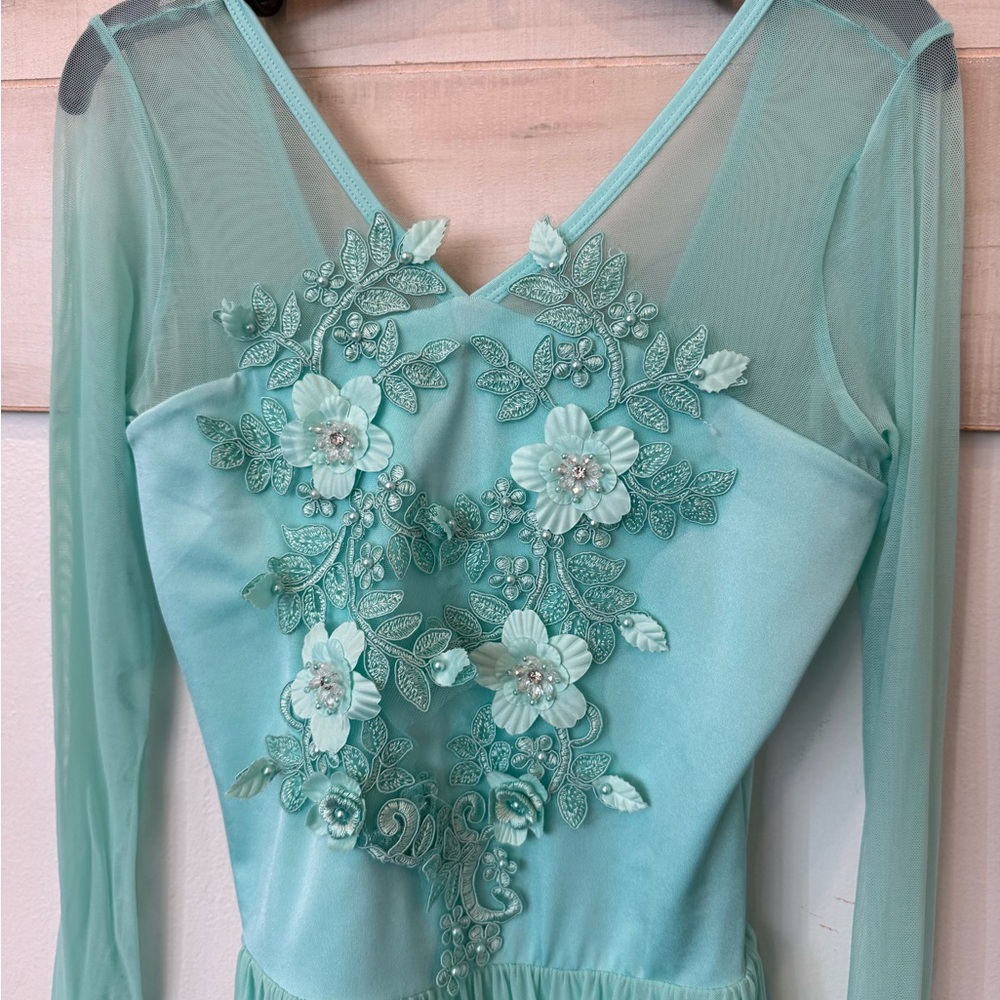 Elisse Discount Dance Lyrical Ballet costume, aqua teal green, performance - Picture 8 of 8